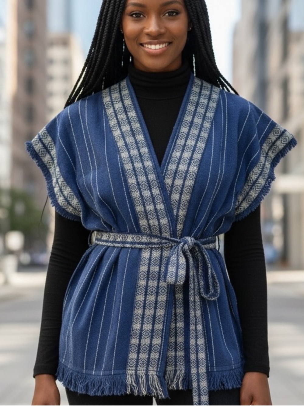 Blue Striped Kimono Top / Sweater /Jacket with Belt